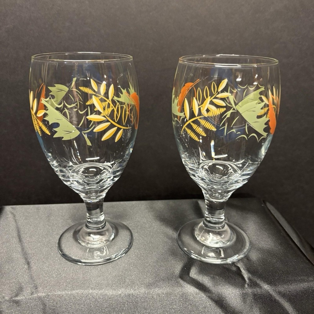 Libbey Fall/Autumn Leaves 7" Stem  Water/Wine‎ Goblets - set of 2